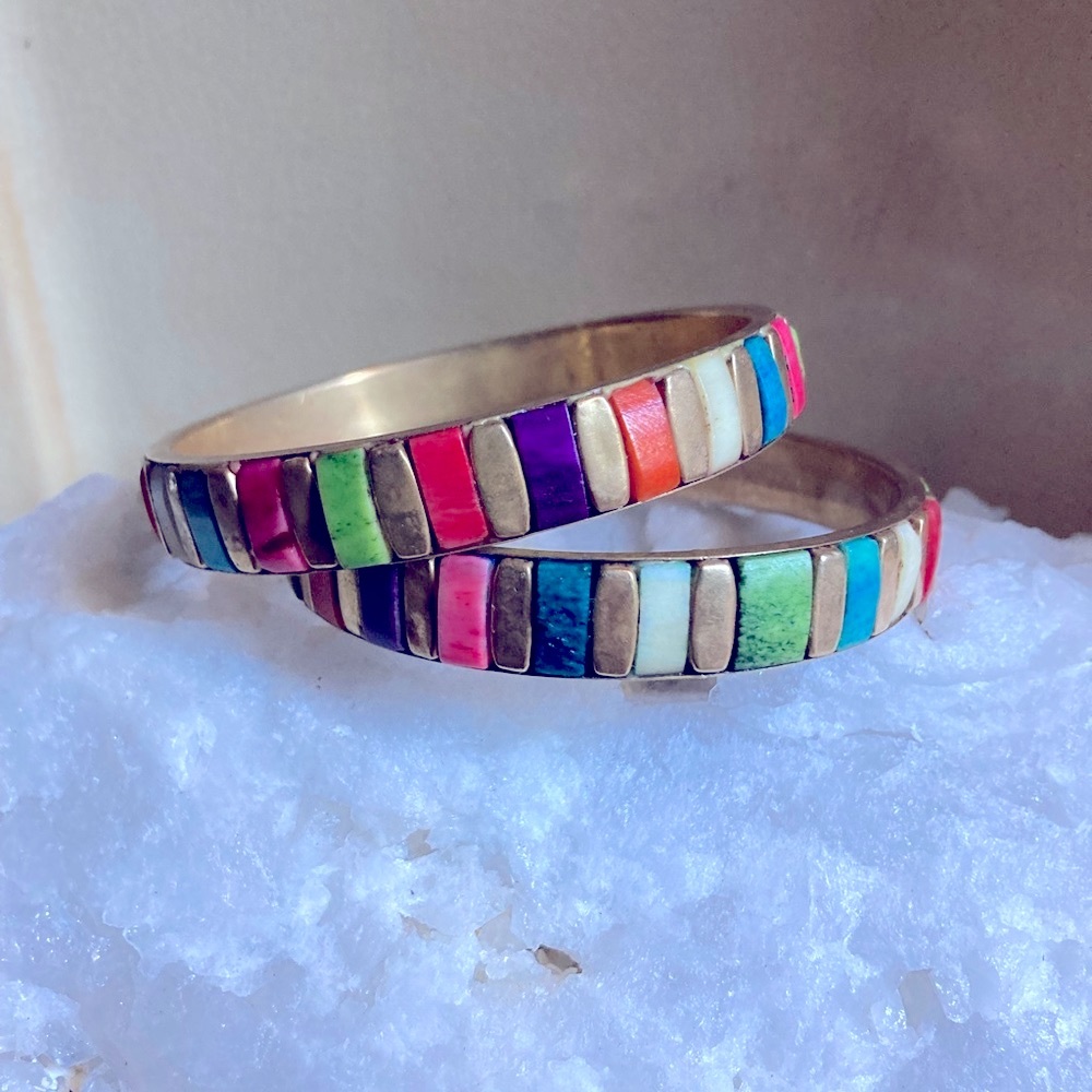 Bangles with multiple color plastic gemstone lookalikes